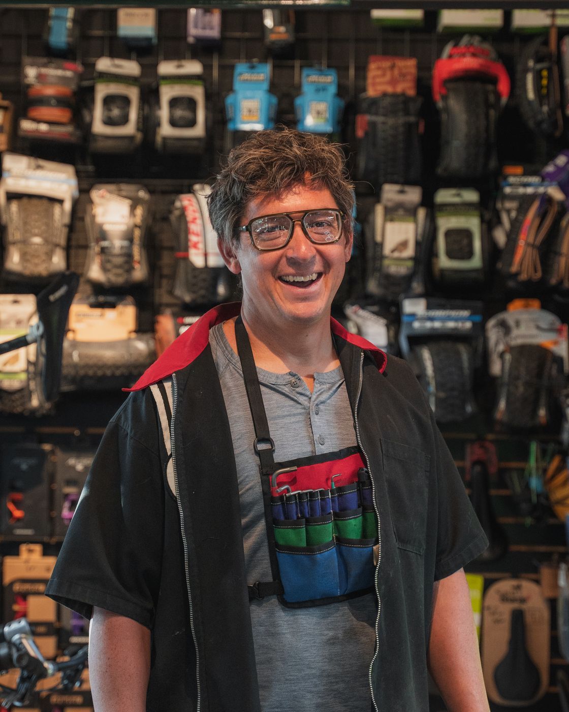 Spencer, owner of Grumpy Goat, in the shop