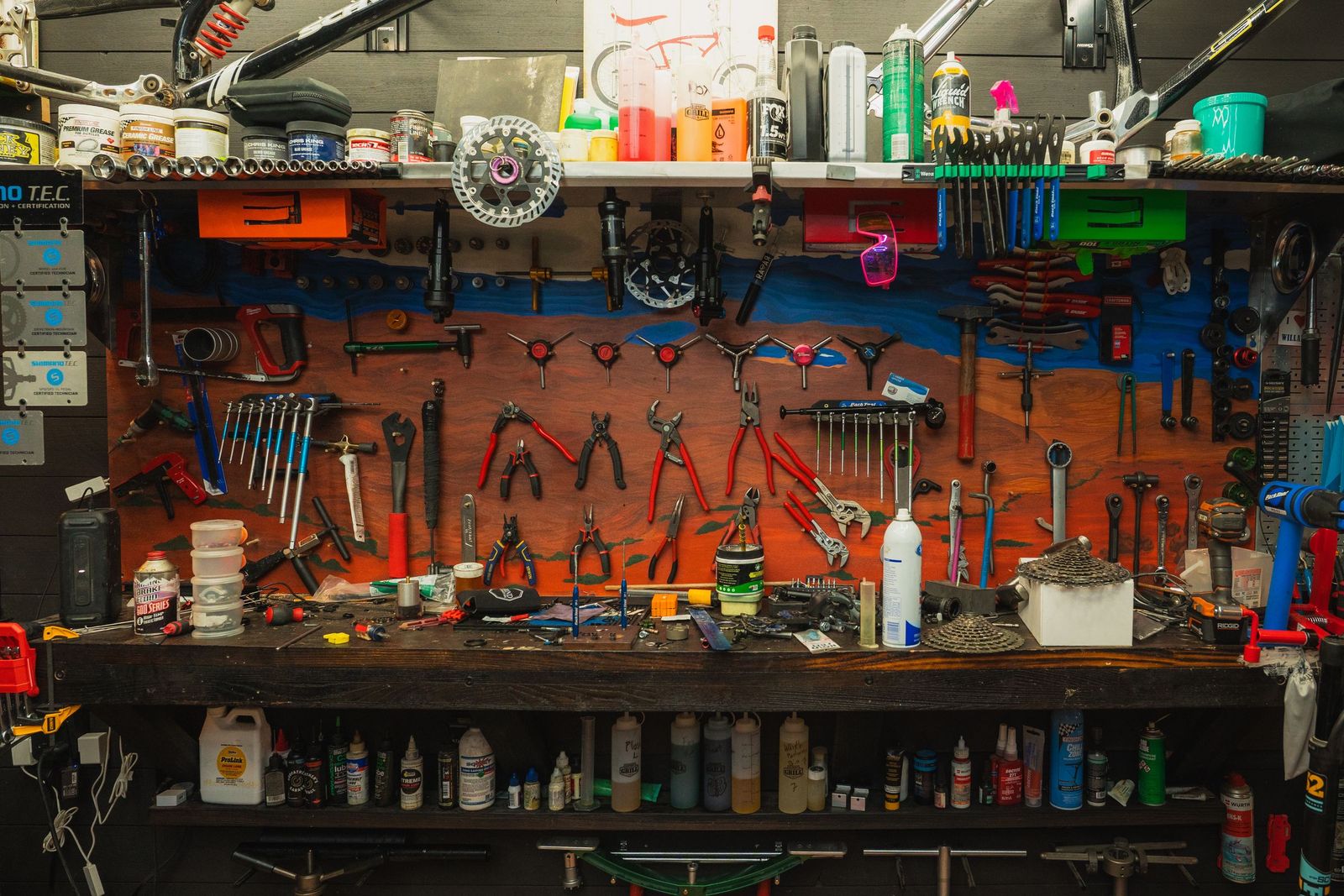 The Grumpy Goat workshop tool wall